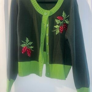 Green Strawberry Embroidered Women's Sweater
